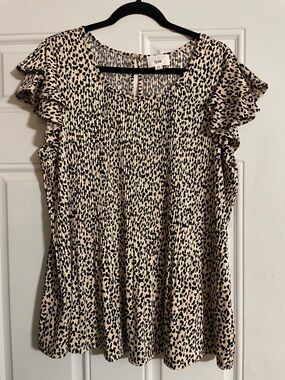 Frye Beige Leopard Print Flutter Sleeve Blouse